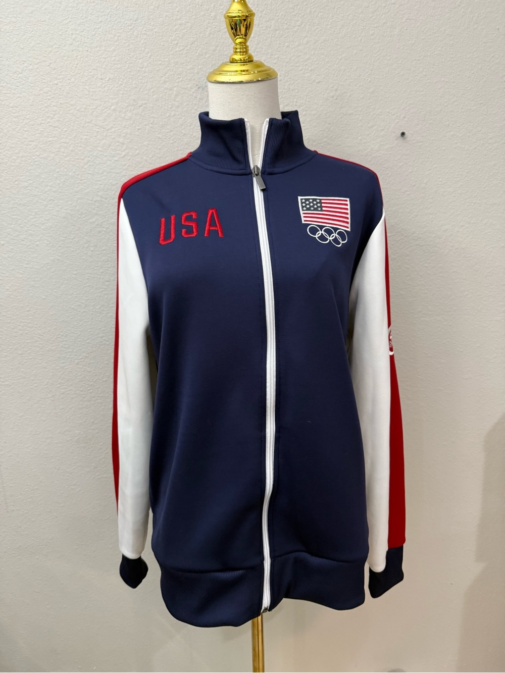 USA Olympic Navy Track Jacket with Flag Embroidery M
